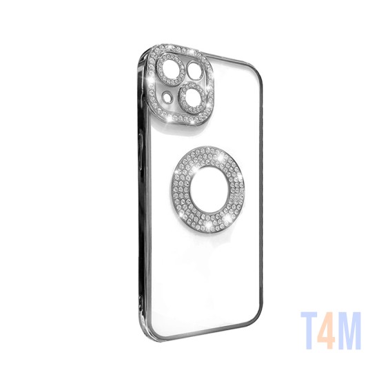 Soft Silicone Case with Diamond Design for Apple iPhone 14 Silver